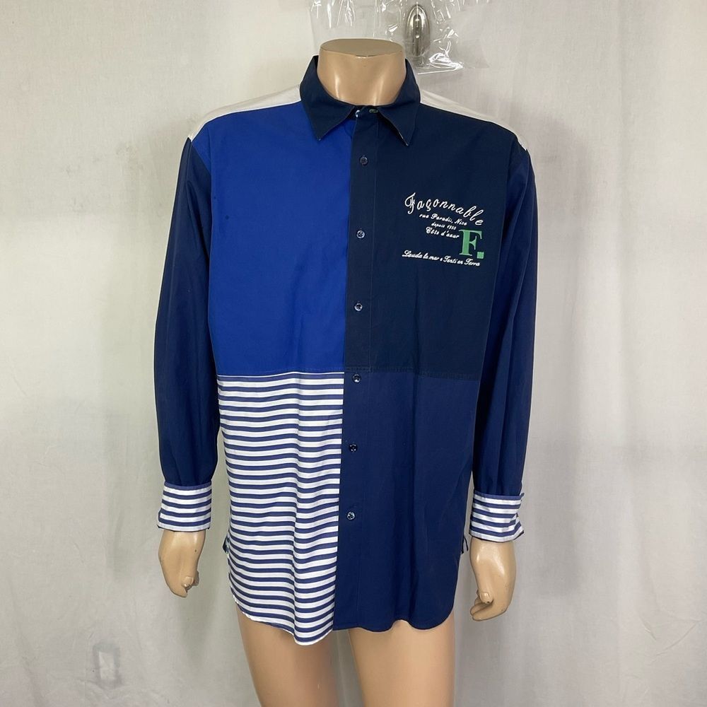 Faonnable Long Sleeved Blue Patchwork Contrast Fo… - image 2